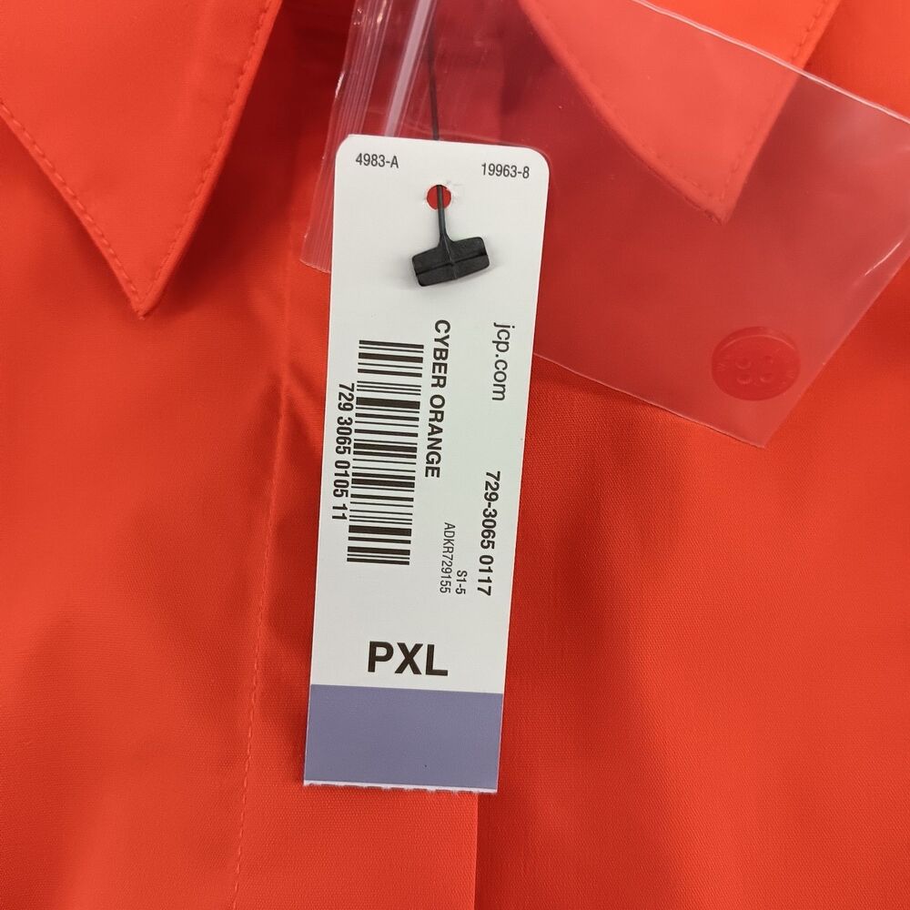 Worthington Shirt Womens Size PXL Orange Short Sleeve Collared Button Up Top NWT - Picture 8 of 8
